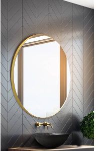 Looox Mirror Gold Line Round ronde spiegel 100cm mat goud SPGLR1000