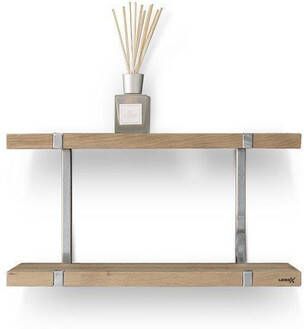 Looox Shelf Wood wandplank duo 60x28x15cm met RVS geborsteld ophanging eiken old grey RVS WWSDUO60RVS