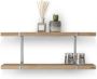 Looox Shelf Wood wandplank duo 80x28x15cm met RVS geborsteld ophanging eiken old grey RVS WWSDUO80RVS - Thumbnail 1