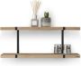 Looox Shelf Wood wandplank duo 80x28x15cm met zwart mat ophanging eiken old grey zwart mat WWSDUO80MZ - Thumbnail 1