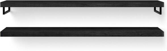 Looox Wood collection Duo wandplanken 200x46cm 2 stuks Met handdoekhouders zwart mat massief eiken Black WBDUO200BLMZ