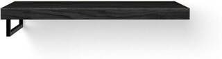 Looox Wood collection Solo wastafelblad 100x46cm Met handdoekhouder (links) mat zwart Massief eiken Black WBSOLOLBL100MZ