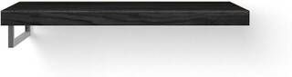 Looox Wood collection Solo wastafelblad 100x46cm Met handdoekhouder (links) RVS geborsteld Massief eiken Black WBSOLOLBL100RVS