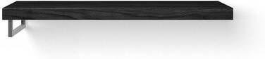 Looox Wood collection Solo wastafelblad 120x46cm Met handdoekhouder (links) RVS geborsteld Massief eiken Black WBSOLOLBL120RVS