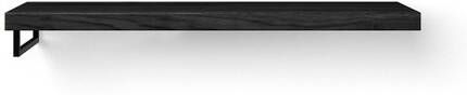 Looox Wood collection Solo wastafelblad 140x46cm Met handdoekhouder (links) mat zwart Massief eiken Black WBSOLOLBL140MZ
