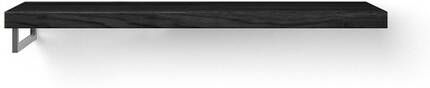 Looox Wood collection Solo wastafelblad 140x46cm Met handdoekhouder (links) RVS geborsteld Massief eiken Black WBSOLOLBL140RVS