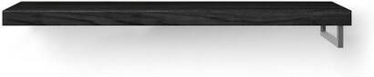 Looox Wood collection Solo wastafelblad 140x46cm Met handdoekhouder (rechts) RVS geborsteld Massief eiken Black WBSOLORBL140RVS