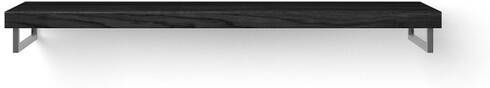 Looox Wood collection Solo wastafelblad 160x46cm met handdoekhouder links & rechts RVS geborsteld Massief eiken Black WBSOLOBL160RVS