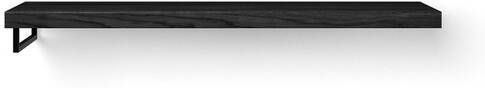 Looox Wood collection Solo wastafelblad 160x46cm Met handdoekhouder (links) mat zwart Massief eiken Black WBSOLOLBL160MZ