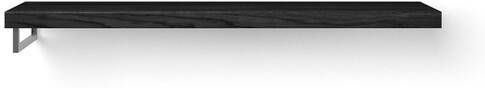 Looox Wood collection Solo wastafelblad 160x46cm Met handdoekhouder (links) RVS geborsteld Massief eiken Black WBSOLOLBL160RVS