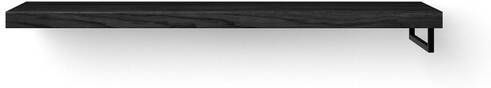 Looox Wood collection Solo wastafelblad 160x46cm Met handdoekhouder (rechts) mat zwart Massief eiken Black WBSOLORBL160MZ