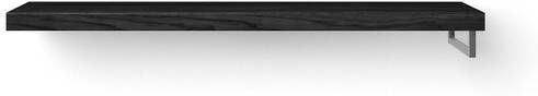 Looox Wood collection Solo wastafelblad 160x46cm Met handdoekhouder (rechts) RVS geborsteld Massief eiken Black WBSOLORBL160RVS