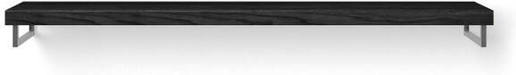 Looox Wood collection Solo wastafelblad 200x46cm met handdoekhouder links & rechts RVS geborsteld Massief eiken Black WBSOLOBL200RVS