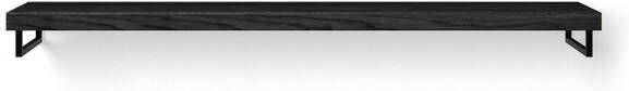 Looox Wood collection Solo wastafelblad 200x46cm met handdoekhouder links & rechts zwart mat Massief eiken Black WBSOLOBL200MZ