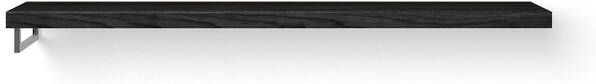 Looox Wood collection Solo wastafelblad 200x46cm Met handdoekhouder (links) RVS geborsteld Massief eiken Black WBSOLOLBL200RVS