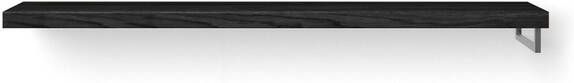 Looox Wood collection Solo wastafelblad 200x46cm Met handdoekhouder (rechts) RVS geborsteld Massief eiken Black WBSOLORBL200RVS