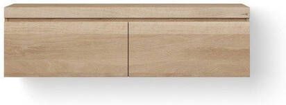 Looox Wood collection Wooden Drawer BoX ladenkast met 2 laden 140x45x46cm met softclose eiken old grey WDB1400