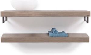Looox Wooden collection duo wooden base shelf 120cmhanddoekhouders rvs eiken geborsteld rvs WBDUO120RVS