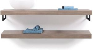 Looox Wooden collection duo wooden base shelf 140cmhanddoekhouders zwart eiken mat zwart WBDUO140MZ