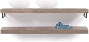 Looox Wooden collection duo wooden base shelf 160cmhanddoekhouders rvs eiken geborsteld rvs WBDUO160RVS