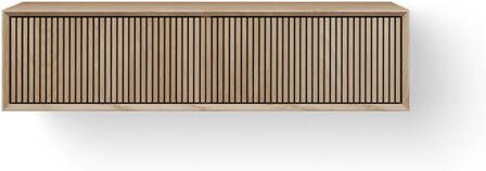 Looox Wooden Wastafelonderkast ribbelfront verticaal 1 lade afvoer links en rechts 100x30x46 cm eiken WFST1000