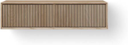 Looox Wooden Wastafelonderkast ribbelfront verticaal 2 lades afvoer links en rechts 120x30x46 cm eiken WFST1200-2