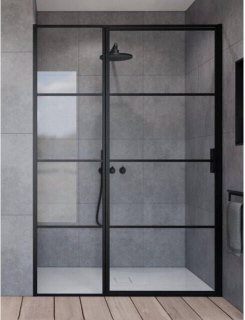 Marenza Bellini Douchedeur 150x200cm vast paneel frame lines buitenzijde anti kalk mat zwart SAG6221-150B
