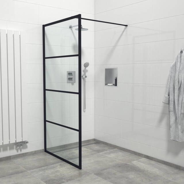 Marenza Bellini Inloopdouche 100x200cm helder glas frame lines buitenzijde antikalk mat zwart Lines -100