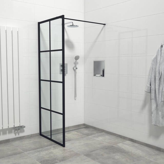 Marenza Bellini Inloopdouche 100x200cm helder glas windows frame buitenzijde anti kalk mat zwart Windows-100