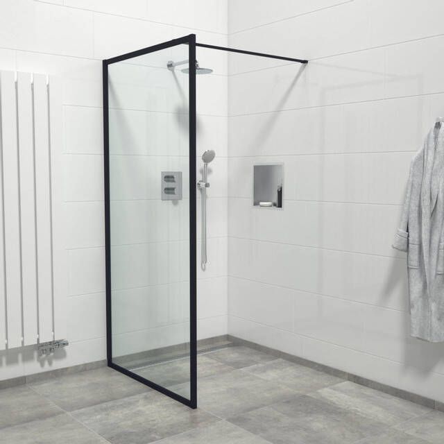Marenza Bellini Inloopdouche 100x200cm veiligheidsglas helder glas frame rondom anti kalk mat zwart Mirrors-100