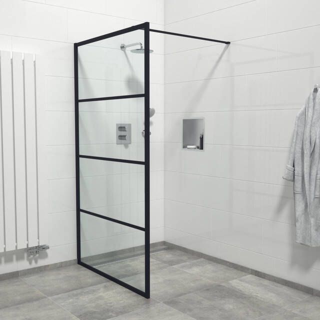 Marenza Bellini Inloopdouche 110x200cm helder glas frame lines buitenzijde anti kalk mat zwart Lines -110
