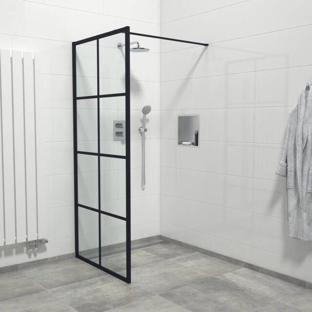Marenza Bellini Inloopdouche 110x200cm helder glas windows frame buitenzijde anti kalk mat zwart Windows-110
