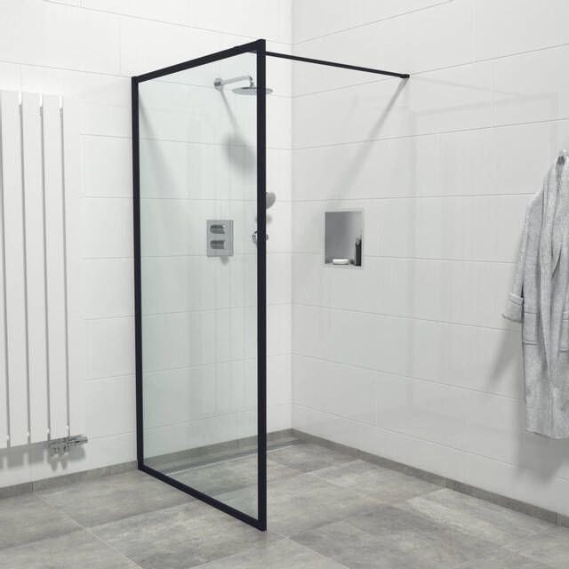 Marenza Bellini Inloopdouche 110x200cm veiligheidsglas helder glas frame rondom anti kalk mat zwart Mirrors-110