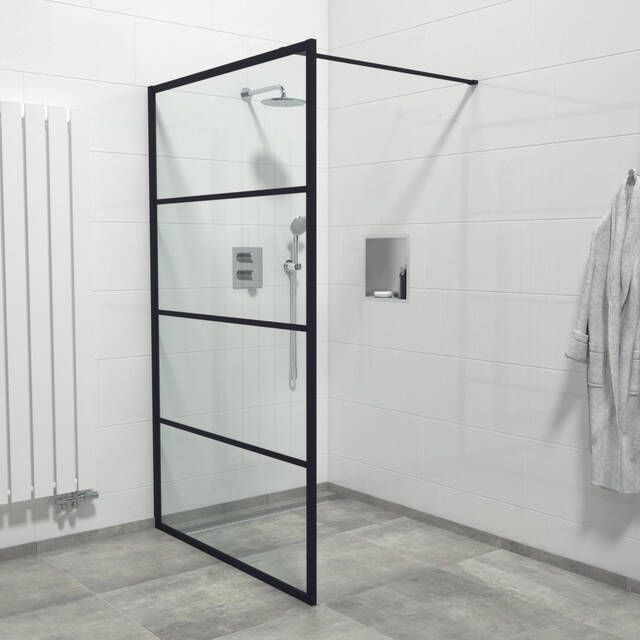 Marenza Bellini Inloopdouche 120x200cm helder glas frame lines buitenzijde anti kalk mat zwart Lines -120