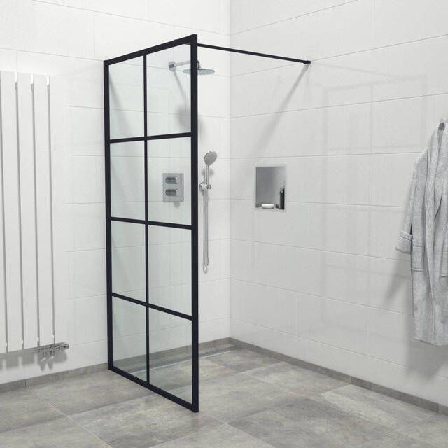 Marenza Bellini Inloopdouche 120x200cm helder glas windows frame buitenzijde anti kalk mat zwart Windows-120