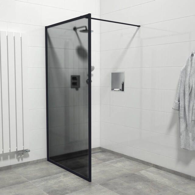 Marenza Bellini Inloopdouche 120x200cm veiligheidsglas rookglas frame rondom anti kalk mat zwart Mirrors-120B NFF S