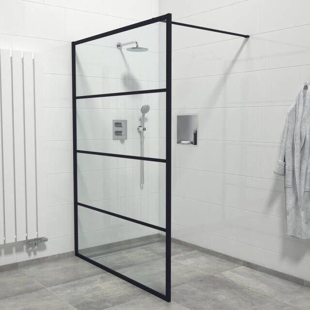 Marenza Bellini Inloopdouche 140x200cm helder glas frame lines buitenzijde antikalk mat zwart Lines -140