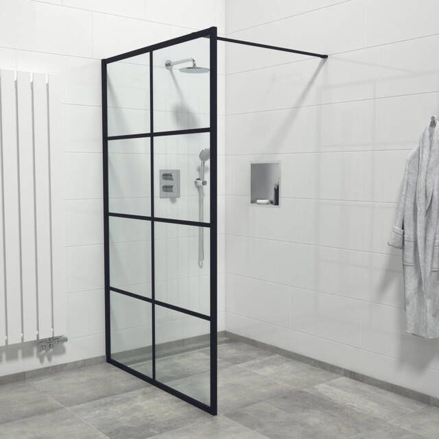 Marenza Bellini Inloopdouche 140x200cm helder glas windows frame buitenzijde anti kalk mat zwart Windows-140