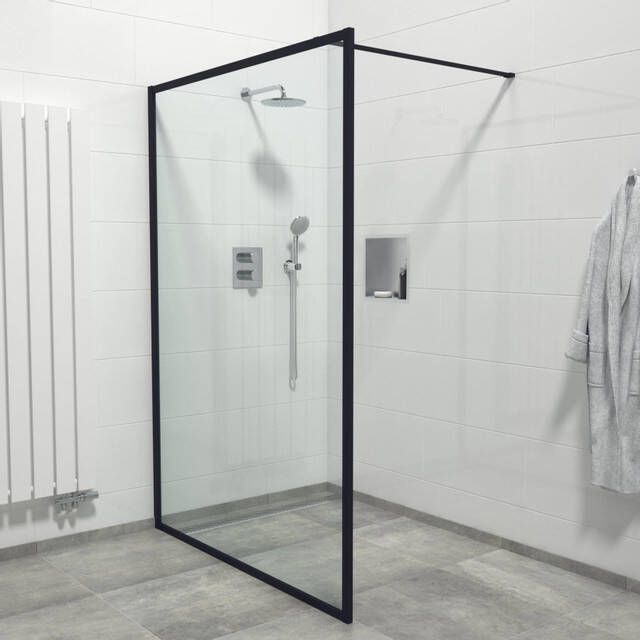 Marenza Bellini Inloopdouche 140x200cm veiligheidsglas helder glas frame rondom anti kalk mat zwart Mirrors-140