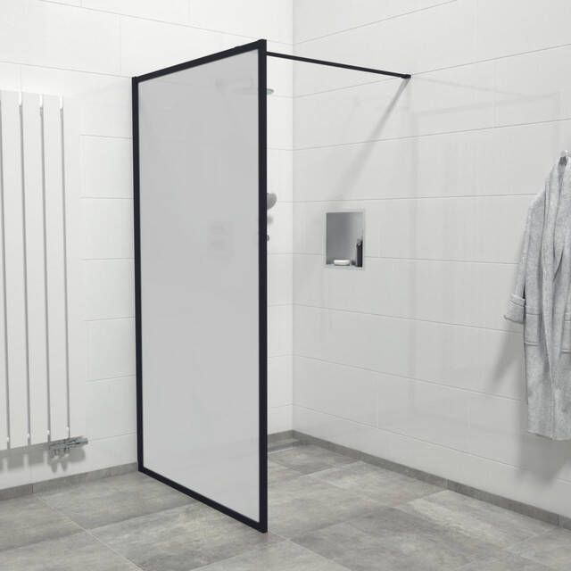 Marenza Bellini Inloopdouche 80x200cm veiligheidsglas mat glas frame rondom anti kalk mat zwart Mirrors-80B NFF F