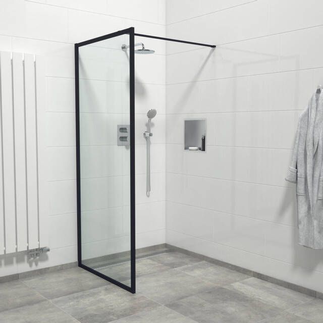 Marenza Bellini Inloopdouche 90x200cm veiligheidsglas helder glas frame rondom anti kalk mat zwart Mirrors-90