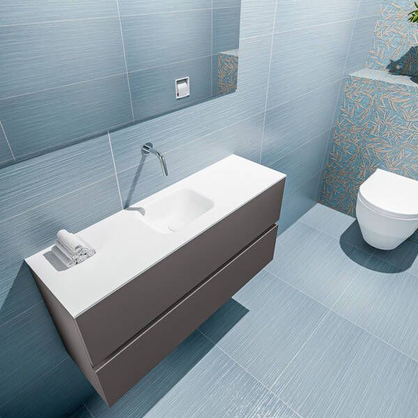 Mondiaz ADA Toiletmeubel 100x30x50cm met 0 kraangaten 2 lades dark grey mat Wastafel Lex midden Solid Surface Wit FK75341785