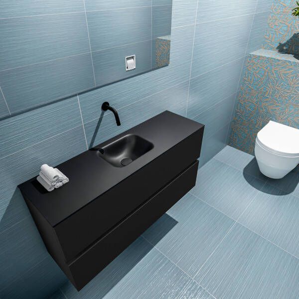 Mondiaz ADA Toiletmeubel 100x30x50cm met 0 kraangaten 2 lades urban mat Wastafel Lex midden Solid Surface Zwart FK75342104
