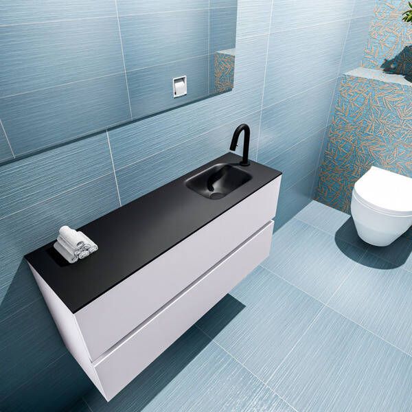 Mondiaz ADA Toiletmeubel 100x30x50cm met 1 kraangaten 2 lades cale mat Wastafel Lex rechts Solid Surface Wit FK75341962