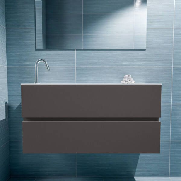 Mondiaz ADA Toiletmeubel 100x30x50cm met 1 kraangaten 2 lades dark grey mat Wastafel Lex links Solid Surface Zwart FK75342134
