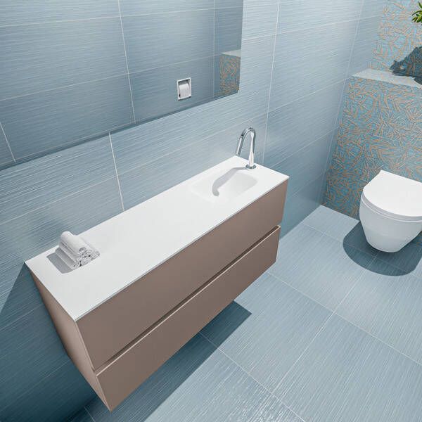 Mondiaz ADA Toiletmeubel 100x30x50cm met 1 kraangaten 2 lades smoke mat Wastafel Lex rechts Solid Surface Wit FK75341817