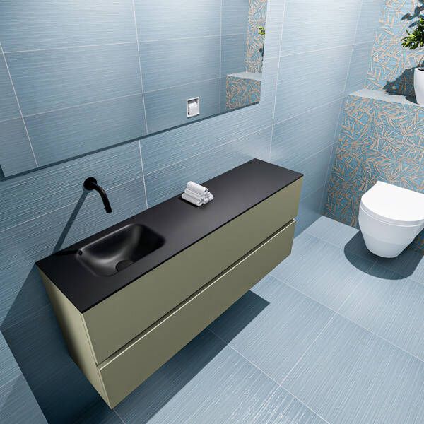 Mondiaz ADA Toiletmeubel 120x30x50cm met 0 kraangaten 2 lades army mat Wastafel Lex links Solid Surface Wit FK75341851