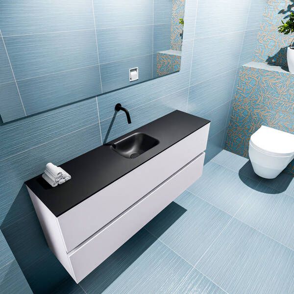Mondiaz ADA Toiletmeubel 120x30x50cm met 0 kraangaten 2 lades cale mat Wastafel Lex midden Solid Surface Wit FK75341965
