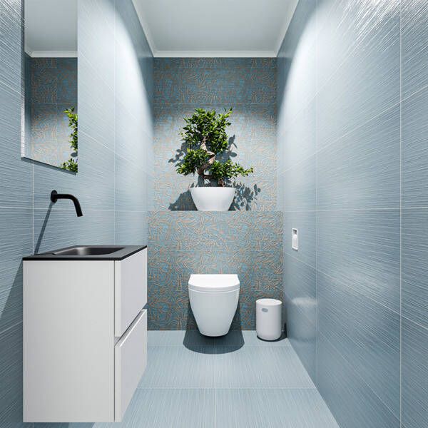 Mondiaz ADA Toiletmeubel 40x30x50cm met 0 kraangaten 2 lades talc mat Wastafel Lex midden Solid Surface Zwart FK75342057
