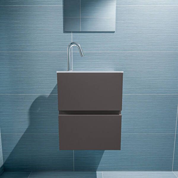 Mondiaz ADA Toiletmeubel 40x30x50cm met 1 kraangaten 2 lades dark grey mat Wastafel Lex rechts Solid Surface Zwart FK75342118